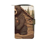 BVKWNTSA Cartera multifuncional de piel con estampado de oso rústico de gran capacidad para hombres y mujeres, cartera informal de negocios con múltiples ranuras para tarjetas, Oso rústico Lodge