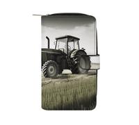 BVKWNTSA Cartera multifuncional de piel con estampado de tractor de gran capacidad para hombres y mujeres, cartera informal de negocios con ranura para múltiples tarjetas, Tractor Agriculture Tranquil