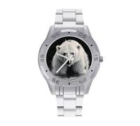 BVKWNTSA Elegante reloj de cuarzo analógico con correa de acero estampado de oso polar para hombre, elegante reloj de cuarzo analógico, ligero y cómodo