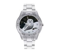 BVKWNTSA Elegante Reloj de Pulsera analógico de Cuarzo, con Correa de Acero, diseño de búho de Nieve, Elegante y cómodo