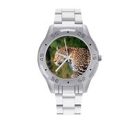 BVKWNTSA Elegante Reloj de Pulsera analógico de Cuarzo, con Correa de Acero, Estampado de Leopardo Africano, Ligero y cómodo