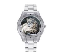 BVKWNTSA Elegante Reloj de Pulsera analógico de Cuarzo, con Correa de Acero, Estampado de Leopardo de Nieve, para Hombre, Ligero y cómodo