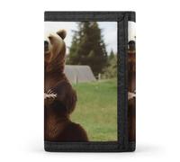 BVKWNTSA Elegante y duradera billetera de tres pliegues con estampado de oso de Hi Bear Sit on The Law, ranuras para múltiples tarjetas, gran capacidad y portátil, Hi Bear Sit on the Lawn, Talla única