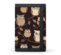 BVKWNTSA Elegante y duradera cartera de tres pliegues con estampado de búhos de dibujos animados, ranuras para múltiples tarjetas, gran capacidad y portátil, Lindos búhos de dibujos animados marrones
