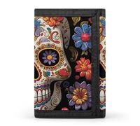 BVKWNTSA Elegante y duradera cartera de tres pliegues con estampado de calaveras de azúcar, ranuras para múltiples tarjetas, gran capacidad y portátil, Sugar Skulls1, Talla única