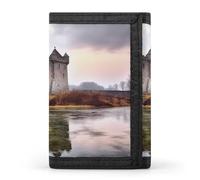 BVKWNTSA Elegante y duradera cartera de tres pliegues con estampado de castillo cerca del lago, ranuras para múltiples tarjetas, gran capacidad y portátil, Castillo cerca de Lake Stones, Talla única