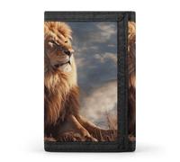 BVKWNTSA Elegante y duradera cartera de tres pliegues con estampado de dos leones, ranuras para múltiples tarjetas, gran capacidad y portátil, Dos leones, Talla única