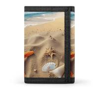 BVKWNTSA Elegante y duradera cartera de tres pliegues con estampado de estrella de mar, con ranuras para múltiples tarjetas, gran capacidad y portátil, Estrella de mar Sea Beach, Talla única