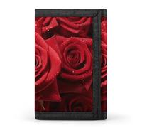 BVKWNTSA Elegante y duradera cartera de tres pliegues con estampado de rosas rojas, ranuras para múltiples tarjetas, gran capacidad y portátil, Red Rose4, Talla única