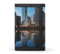 BVKWNTSA Elegante y duradera cartera de tres pliegues con impresión reflejada de Chicago, ranuras para múltiples tarjetas, gran capacidad y portátil, Chicago Reflected, Talla única