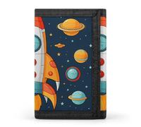 BVKWNTSA Elegante y duradera cartera de tres pliegues impresa con diseño de cohete, ranuras para múltiples tarjetas, gran capacidad y portátil, Rocket Clipart - Nave espacial, Talla única