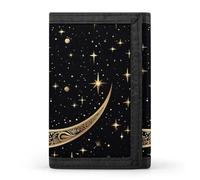 BVKWNTSA Elegante y duradero patrón de luna creciente sobre fondo negro impreso de tres pliegues, ranuras para múltiples tarjetas, gran capacidad y portátil, Patrón de luna creciente sobre fondo negro