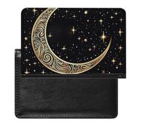 BVKWNTSA Elegante y práctico patrón de luna creciente sobre fondo negro impreso protector de pasaporte es tu compañero de viaje perfecto, protegiendo completamente la seguridad de tu pasaporte.