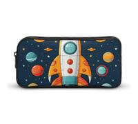 BVKWNTSA Estuche para lápices, diseño de cohete con diseño de barco espacial, bolsa de almacenamiento para niñas y niños, se utiliza como estuche para lápices, accesorio de oficina, bolsa de