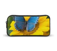 BVKWNTSA Estuche para lápices, diseño de girasol, mariposa azul, bolsa de almacenamiento para niñas y niños, se utiliza como estuche para lápices, accesorio de oficina, bolsa de cosméticos