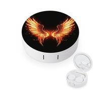 BVKWNTSA La funda portátil redonda para lentes de contacto con alas de ángulo de fuego impresa es elegante y compacta, fácil de transportar y protege las lentes.