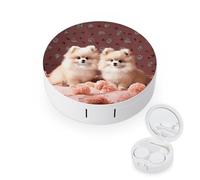 BVKWNTSA La funda redonda portátil para lentes de contacto con diseño de cachorros de pomerania y punta es elegante y compacta, fácil de transportar y protege las lentes.