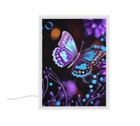 BVKWNTSA Luz nocturna 2 en 1 espejo y lámpara de noche, producto de acabado de mariposa púrpura y flores, con luz LED, espejo de maquillaje, dormitorio, adornos de escritorio