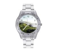 BVKWNTSA Sl usiness - Reloj de cuarzo analógico con correa de acero para hombre, diseño de campo de golf frente al mar, ligero y cómodo