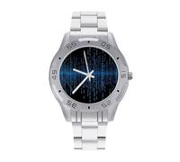 BVKWNTSA Sl usiness Steel Band The Blue Binary Matrix - Reloj de Pulsera analógico de Cuarzo, Elegante Reloj de Pulsera analógico de Cuarzo, Ligero y cómodo