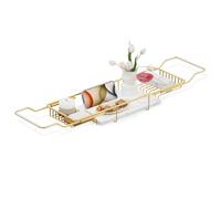 BVL Bandeja de baño dorada, tabla de baño de acero inoxidable con mármol blanco, estante de baño ajustable, bandejas de baño para almacenamiento organizador de baño