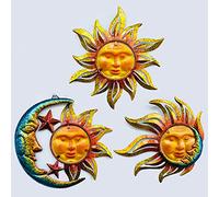 BVLFOOK Decoración de Pared de Metal con Cara de Sol para Interiores y Exteriores, Estrella de Sol y Luna, Metal y Vidrio, decoración de Patio para Exteriores, Sala de Estar, Dormitorio, jardín,