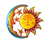BVLFOOK Large 18 Inch Metal Sun Moon Star Wall Art Decor, Bright Color Inspirational Celestial Decor, Resistant to Rust Metal Sculpture Hanging for Indoor Outdoor Home Living Room Office Yard Garden