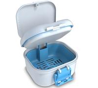 BVN Caja de llaves y baño de prótesis (a prueba de fugas) - Estuche de viaje con colador para remojar dentaduras postizas, doble almacenamiento para broches y férulas