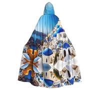 Bvrctyp Santorini - Capa con capucha con estampado de vista al mar de la isla griega para Halloween, Navidad, fiesta, disfraces de cosplay