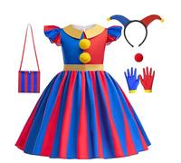 Bvthiynu Disfraz de circo para niños, vestido de payaso para niñas, fiesta, cosplay, Halloween, carnaval, cumpleaños, 4-5 años, color azul