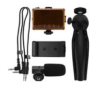 Bvznmilhd Kit portátil de grabación de Video en Vivo, Set de fotografía para teléfono móvil con luz de Relleno, micrófono, trípode y Soporte para teléfono, Ideal para vlogging, transmisión (Negra)