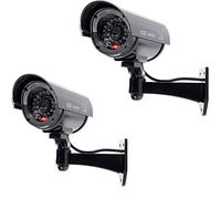 BW 2 unids 1100B falsa interior falsa imitación CCTV cámara de seguridad con luz intermitente intermitente forma de bala negro