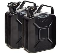 BW® Bidón de combustible de metal para gasolina, 2 x 5 litros, color negro, RAL 9005, certificado TÜV y homologación UN, fabricado en Europa