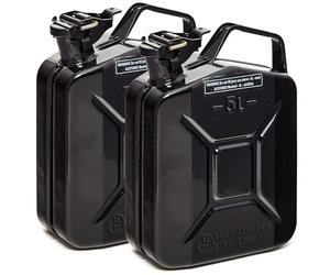BW® Bidón de combustible de metal para gasolina, 2 x 5 litros, color negro, RAL 9005, certificado TÜV y homologación UN, fabricado en Europa