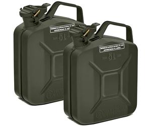 BW® Bidón de combustible de metal para gasolina, 2 x 5 litros, color verde bronce, RAL 6031-F9, certificado TÜV y autorización UN, fabricado en Europa