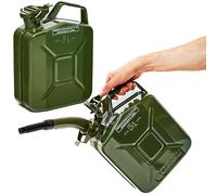 BW® Bidón de combustible de metal para gasolina, 2 x 5 litros, con boquilla verde oliva RAL 6003 Certificado TÜV y autorización UN Fabricado en Europa