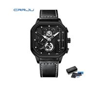 (BW-box)Reloj de pulsera de cuero con esfera cuadrada para hombre, deportivo, de lujo, resistente al