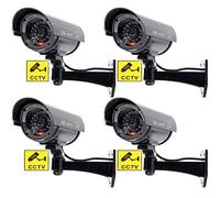 BW Cámara de seguridad CCTV falsa para interiores y exteriores, 4 unidades, con luz intermitente intermitente, forma de bala, color negro