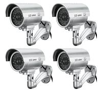 BW Cámara ficticia CCTV 4 x Cámara Falsa ficticia de Seguridad Cámara de vigilancia CCTV ficticia para Uso al Aire Libre con Intermitente LED luz Bala Forma - Plata