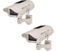 BW - Paquete de 2 cámaras de videovigilancia ficticias (energía Solar con luz led Blanca Intermitente, inalámbrica por Infrarrojos, para Exterior e Interior)
