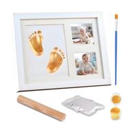 Bwaliffury Set Marco Huellas Bebe Recien Nacido, Cuadro Huella bebe Pie y Manos como Regalos para bebes Recien Nacidos,3 Cuadrículas, Material Seguro, Kit Marco huellas Bebe Recien Nacidos(Blanco)