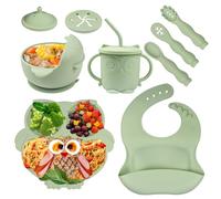 Bwaliffury Vajilla Bebe Silicona - 9 Piezas Con Platos y Cuencos, Infantil Antideslizante Con Ventosa, Set Platos Bebe Libre de BPA, para Bebés y Niños