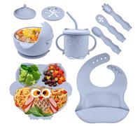 Bwaliffury Vajilla Bebe Silicona, 9 Piezas Vajilla para Bebés con Platos y Cuencos, Vajilla Infantil Antideslizante Con Ventosa, Set Silicona Platos Bebe Libre de BPA, para Bebés y Niños