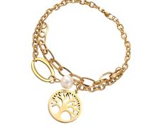 BWANGIAO Pulsera de Perlas Trees of Life para mujeres amantes, Gold-color | Exquisita Pulsera de Mujer con Motivos de Árboles de la Vida y Perlas para Uso Diario para Reuniones