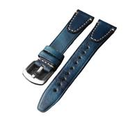 BWBVHRHZY Correa de cabeza de piel hecha a mano, práctica de reloj de hombre de cuero genuino envejecido de Color frotado de 18, 20 y 22 MM, liberación rápida, Bla marrón(Blue Silver Buckle,22mm)