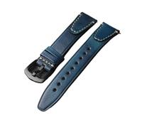 BWBVHRHZY Correa de cabeza de piel hecha a mano, práctica de reloj de hombre de cuero genuino envejecido de Color frotado de 18, 20 y 22 MM, liberación rápida, Bla marrón(Blue Brack Buckle,22mm)