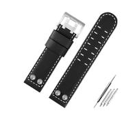 BWBVHRHZY Correa de reloj de cuero for negocios, pulsera de cuero for remaches de Metal de 22 y 24mm, compatible for Hamilton Khaki Field H78646733 H78626583(B B brown silver,24mm)
