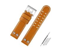 BWBVHRHZY Correa de reloj de cuero for negocios, pulsera de cuero for remaches de Metal de 22 y 24mm, compatible for Hamilton Khaki Field H78646733 H78626583(B brown silver,22mm)