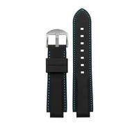 BWBVHRHZY Correa de reloj de goma de silicona for hombre, junta convexa de 16mm, negro, rojo, naranja, blanco, líneas azules, accesorio de correa for reloj Timex T2N721 T2N720(Black blue-S pin)