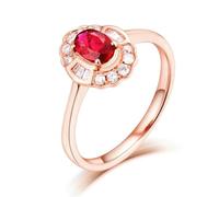 BWDHJLEY Anillo de oro de 18 quilates, anillo de compromiso para mujer, rojo paloma, rubí, ovalado, oro rosa 750, oro rosa 750